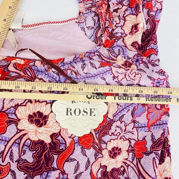 Knox Rose Women's Dress Medium Purple Short Sleeve Floral Print Midi Ruffle New - Picture 10 of 12